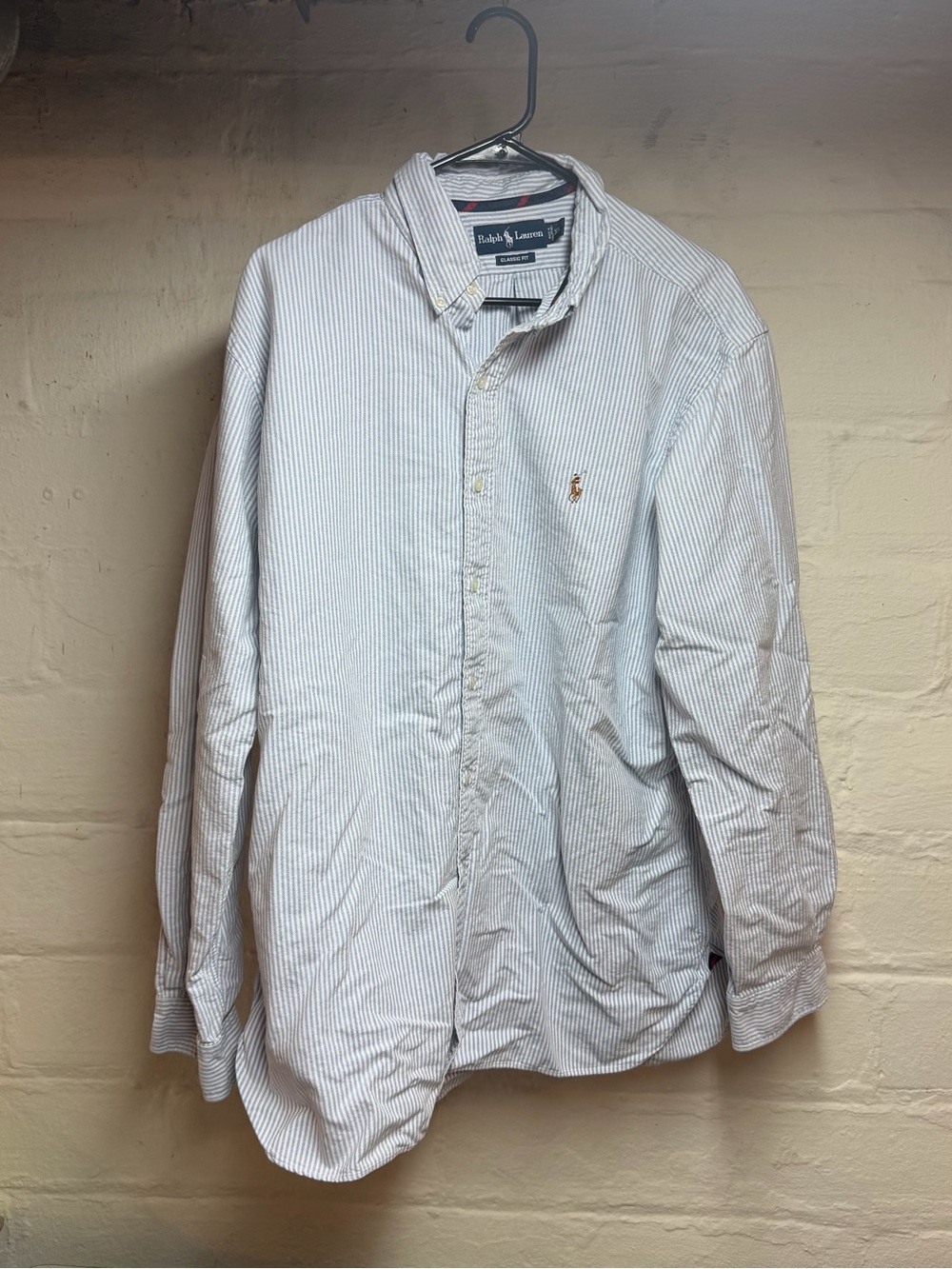 Ralph Lauren White and Light Blue Pinstripe Button-Down Shirt